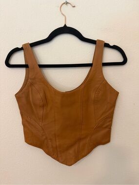 Understated Leather Brown Lamb Leather Mustang Bustier Crop Top Sz XS Corset